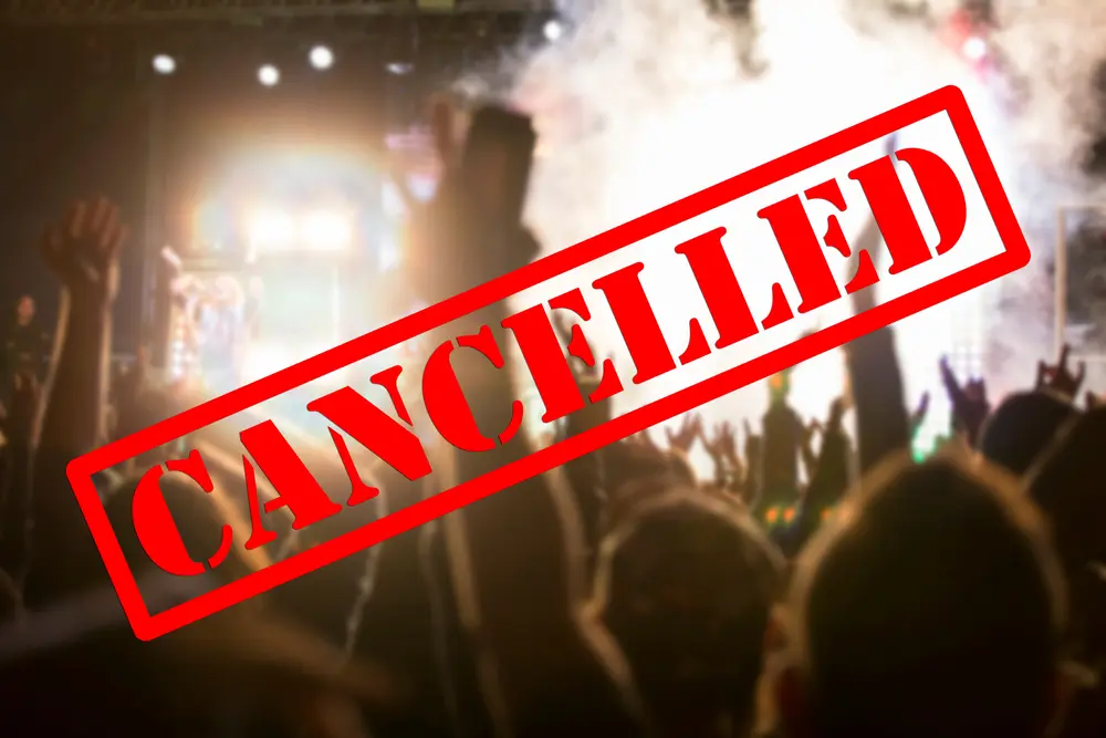Cancelled live event illustrating event cancellation insurance.