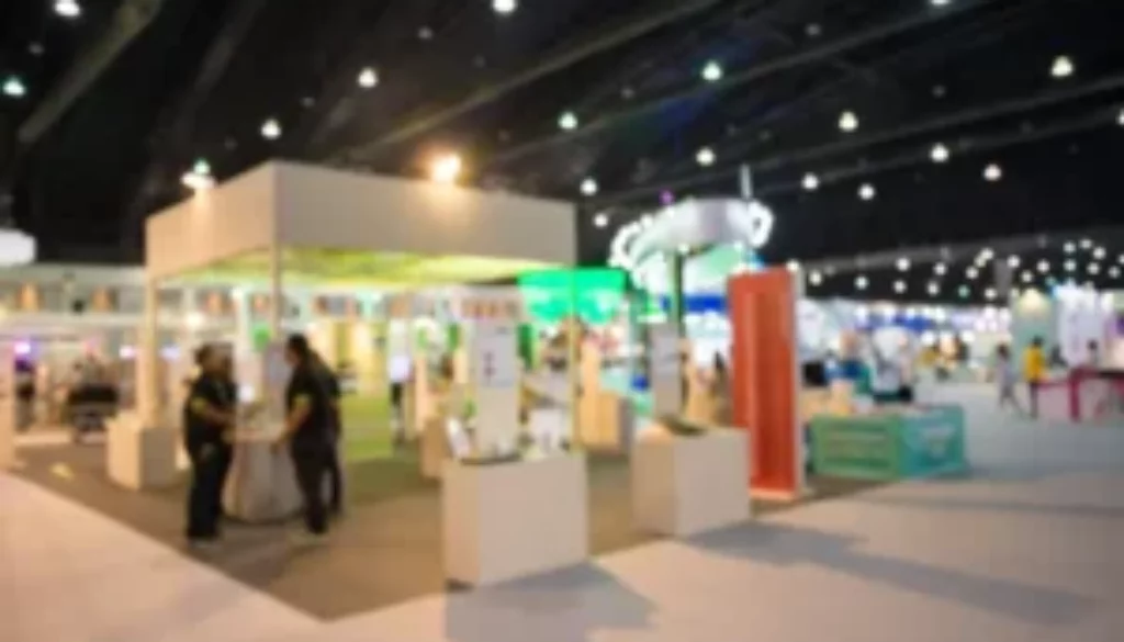 A busy trade show that has been insured.