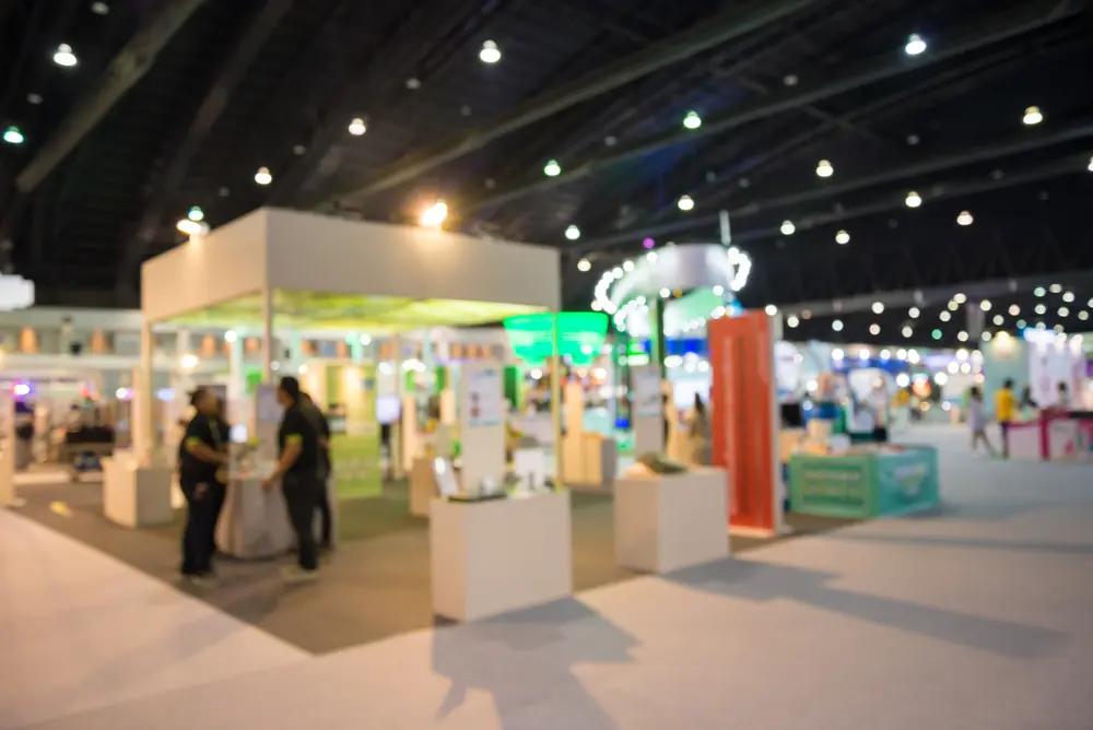 A busy trade show that has been insured.